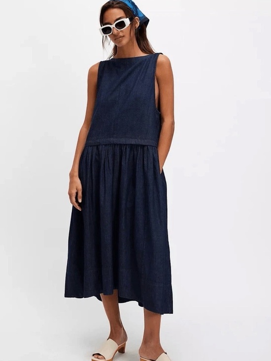 Free People Dresses & Skirts - Free People Soraya Denim Midi Dress Medium M  Oversized Slouchy Jean Dress